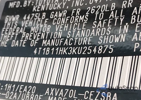 2019 Toyota Camry Se z USA, uszkodzony, nr VIN 4T1B11HK3KU254875